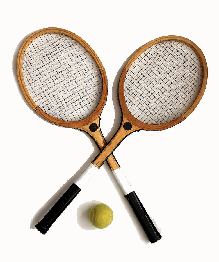 Vintage wooden tennis rackets and tennis ball Photograph by Tom Conway