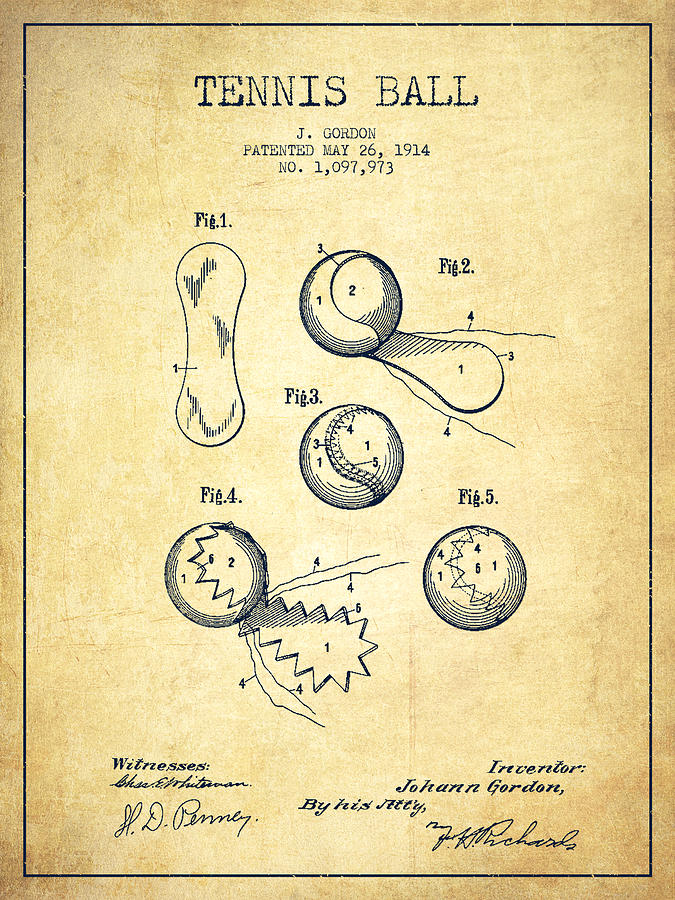 Tennis Digital Art - Tennnis Ball Patent Drawing from 1914 - Vintage by Aged Pixel
