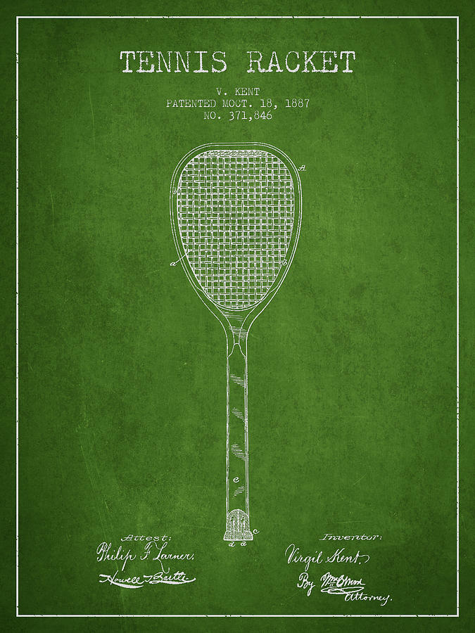 Tennis Digital Art - Tennnis Racket Patent Drawing from 1887 by Aged Pixel