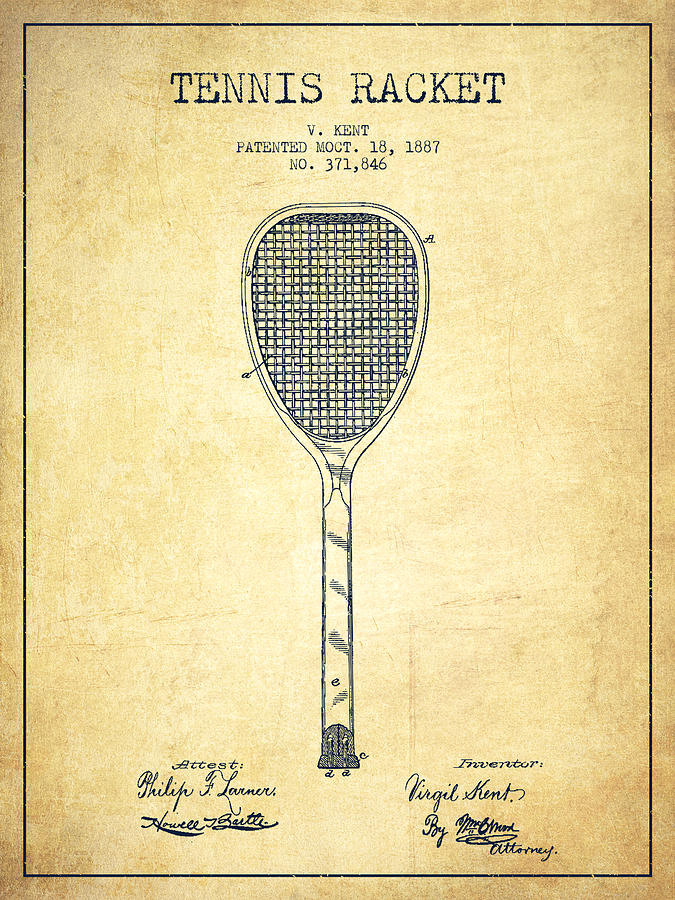 Tennis Digital Art - Tennnis Racket Patent Drawing from 1887 - Vintage by Aged Pixel
