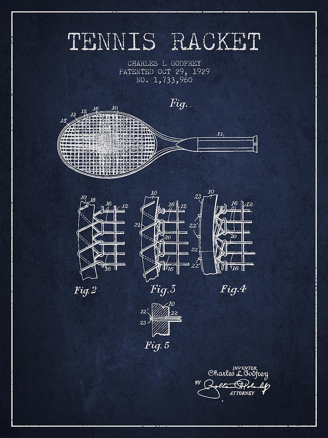 Tennis Digital Art - Tennnis Racket Patent Drawing from 1929 by Aged Pixel