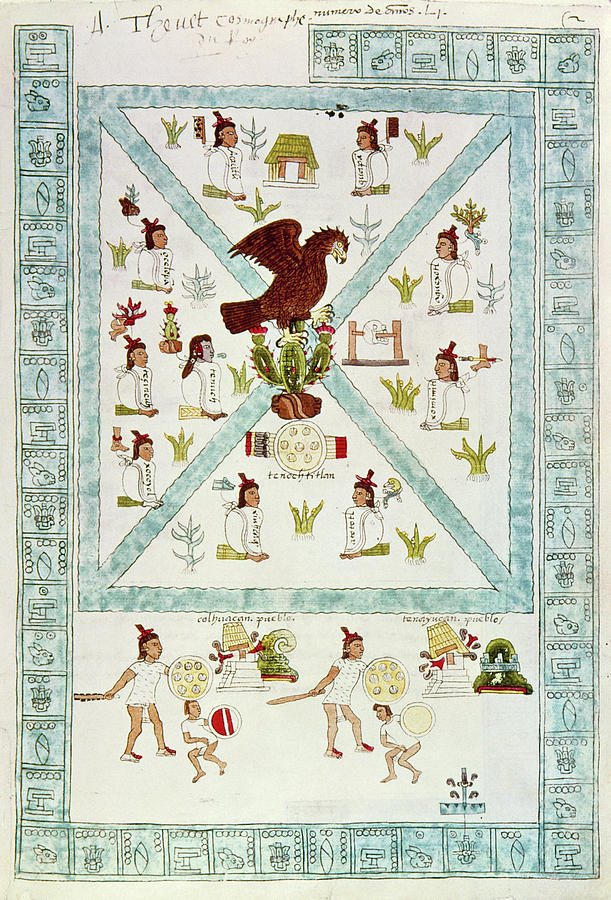 Tenochtitlan With Aztec Pictographs Drawing by Granger