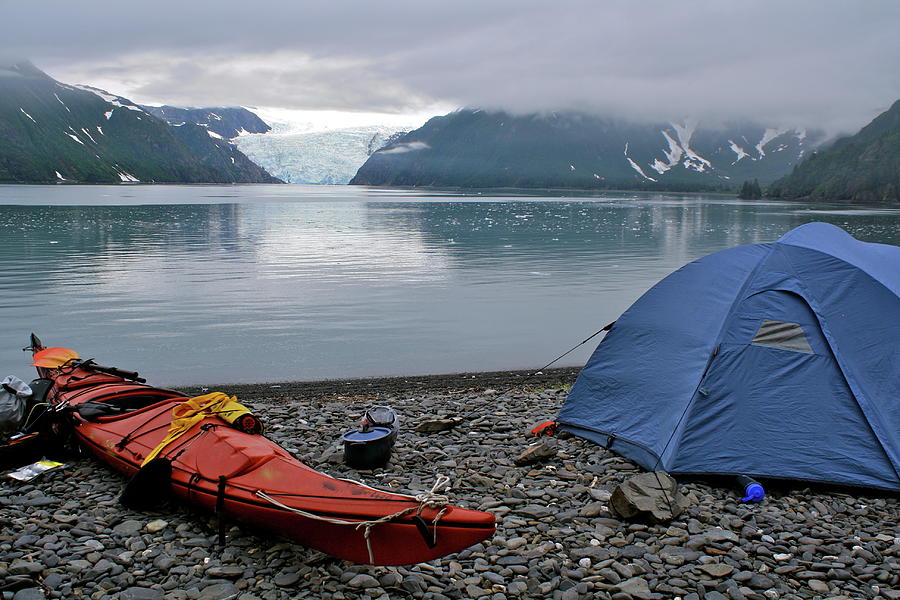 Tent And Kayak On Beach In Alaska Photograph by Michal Gutowski Photography
