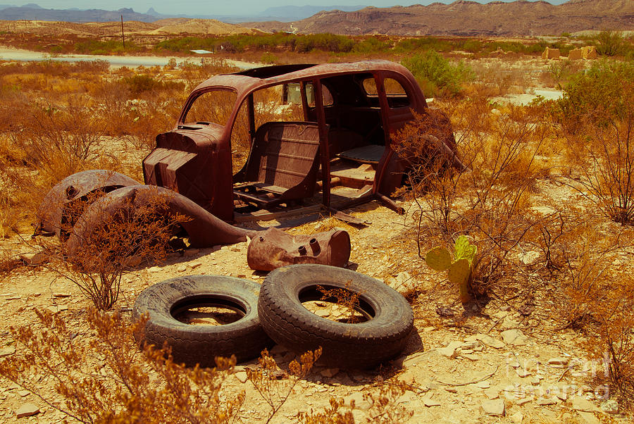 Mountain Photograph - Terlingua Tires by Sonja Quintero