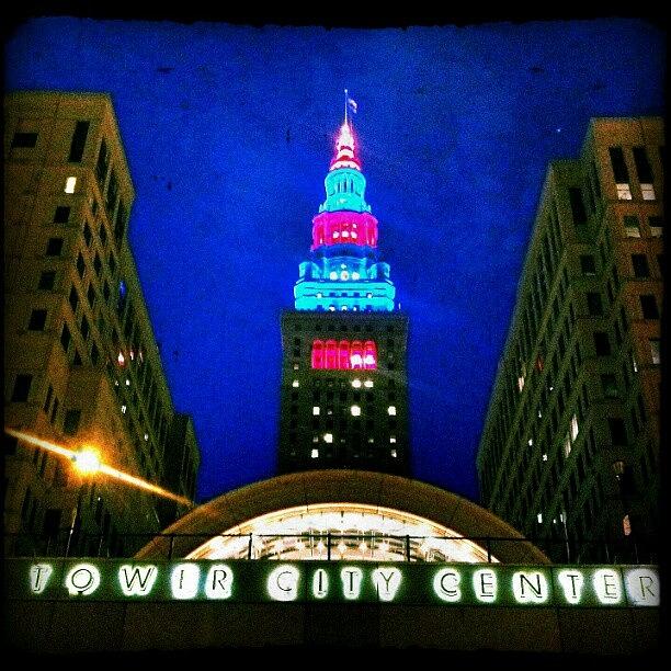 Terminal Tower Lit Up For The Indians Photograph by Natalia D