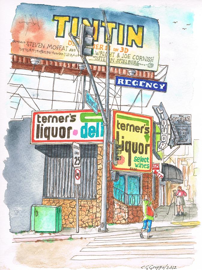 Terners Liquor Deli on Sunset Blvd - West Hollywood - California Painting by Carlos G Groppa