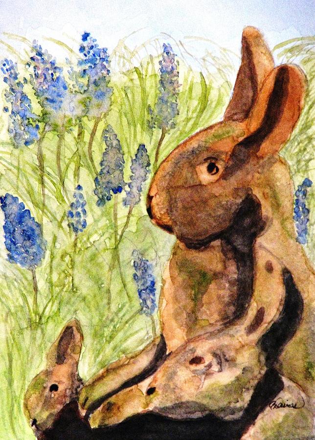Terra Cotta Bunny Family Painting by Angela Davies