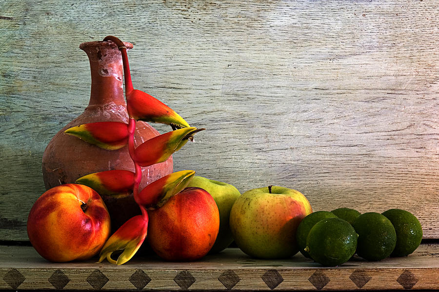 Still Life Photograph - Terracotta pot with fruit by Guy Roberts