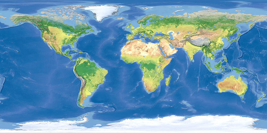 Terrain map of the world from satellite view Photograph by Xingmin07