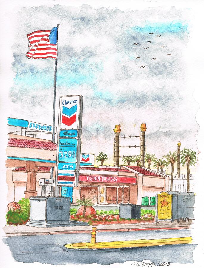 Terribles Chevron Gas Station, Laughlin, Nevada Painting by Carlos G Groppa