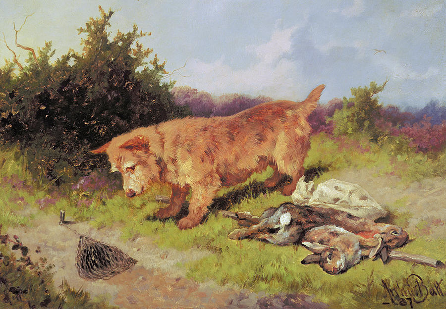 Dog Painting - Terrier Watching A Rabbit Trap by Arthur Batt