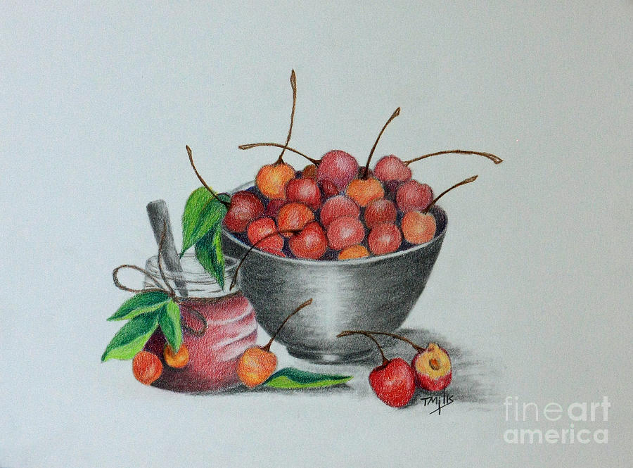 Bowl Drawing - Cherry Jelly by Terri Mills