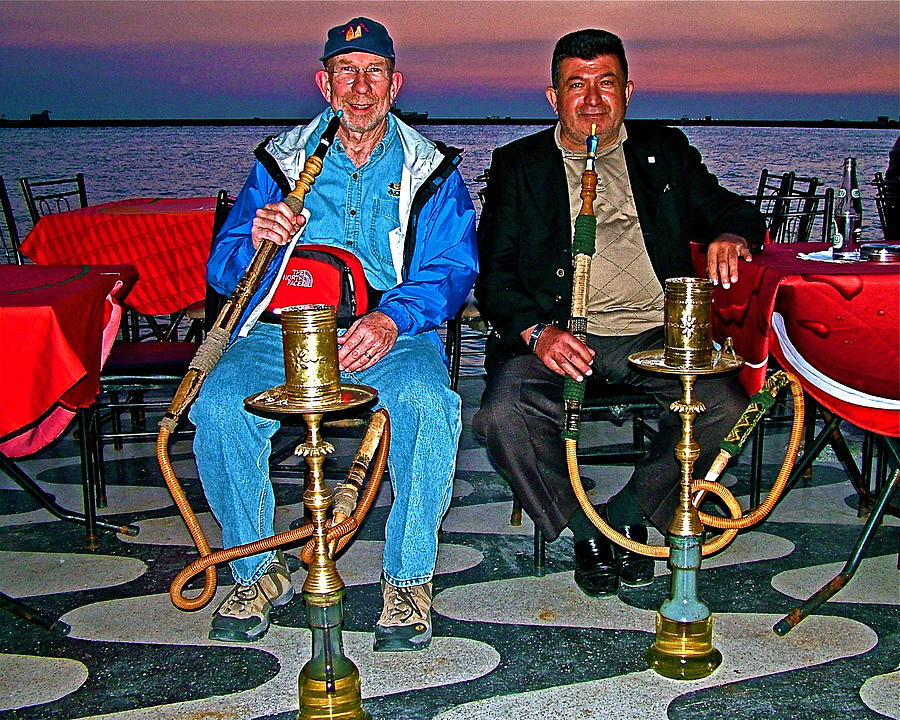Terry and Turkish Friend with Waterpipes by Izmir Harbor-Turkey  Photograph by Ruth Hager