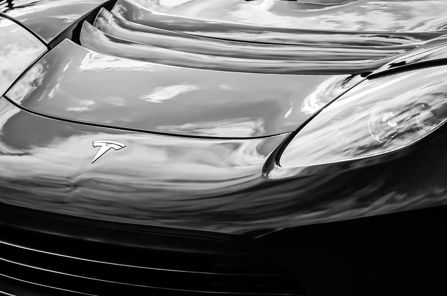 Tesla Hood Emblem -0675bw Photograph by Jill Reger