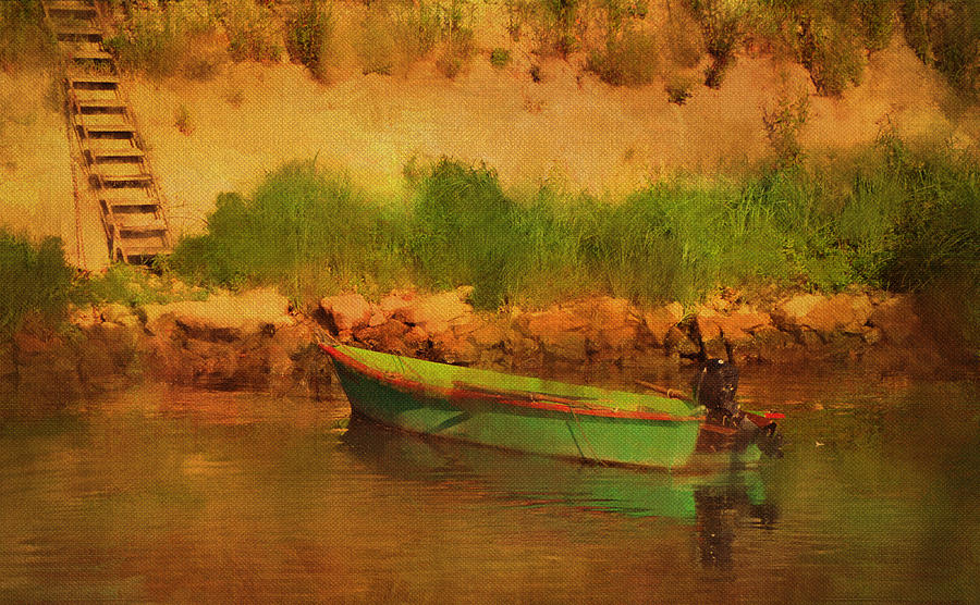 Boat Photograph - Tethered Boat by Riverbank by Carla Parris