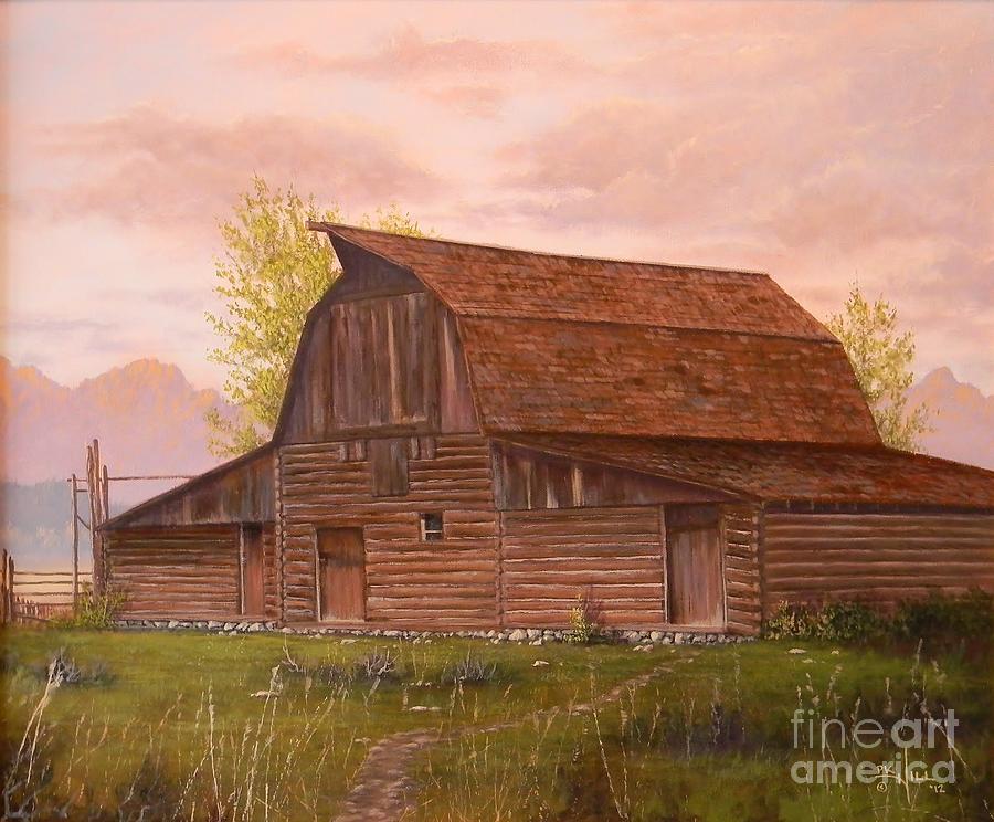 Teton Barn Painting by Paul K Hill