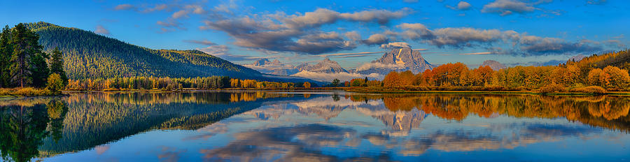 Teton Panoramic Reflections At Oxbow Bend Photograph