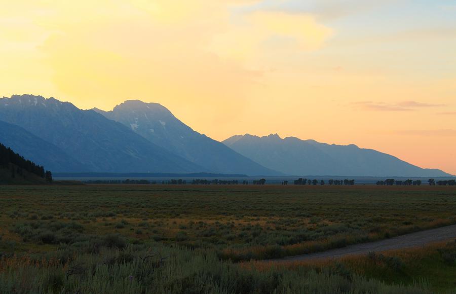 Sunset Photograph - Tetons and Fields by Catie Canetti