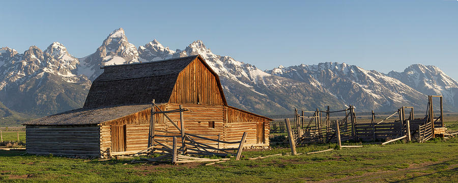 Tetons and Old Barn - Mormon Row Photograph by Aaron Spong