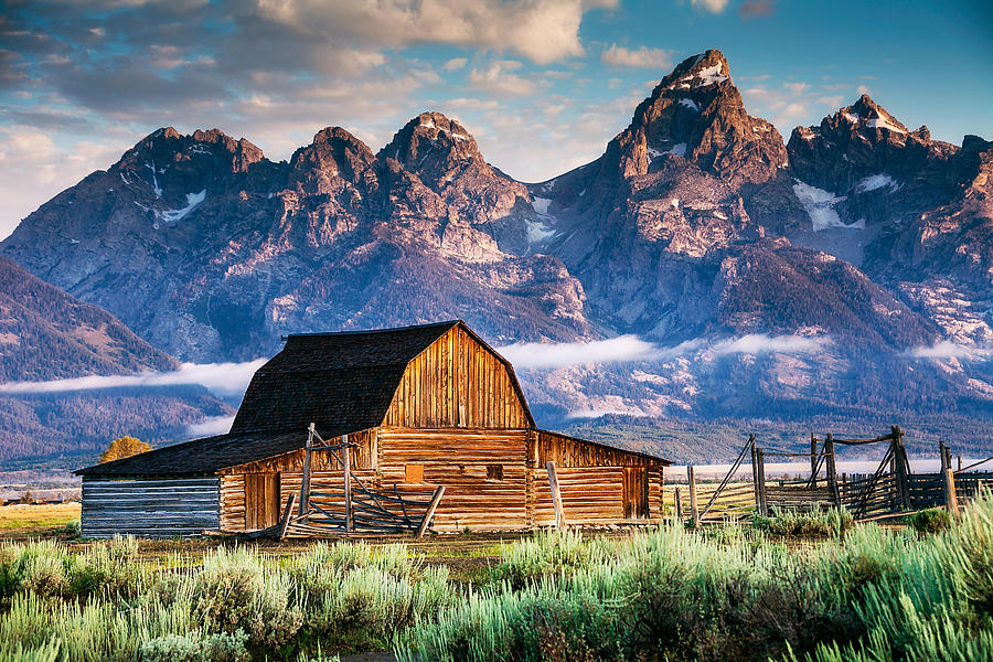 Mountain Photograph - Tetons Loom Over Barn by Kirk Strickland