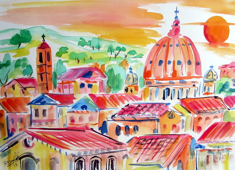 Tetti e cupole di Roma Painting by Roberto Gagliardi
