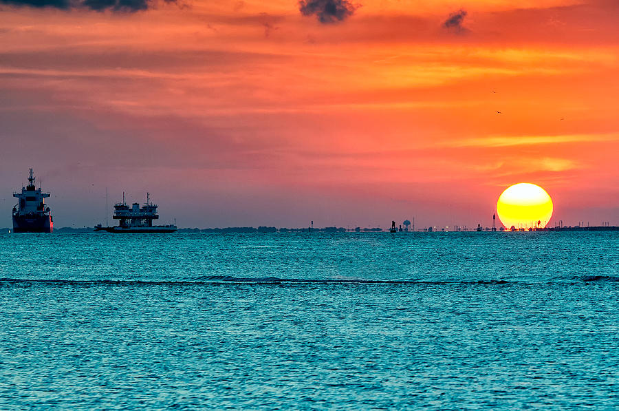 Sunset on the Houston Ship Channel Photograph by Victor Culpepper