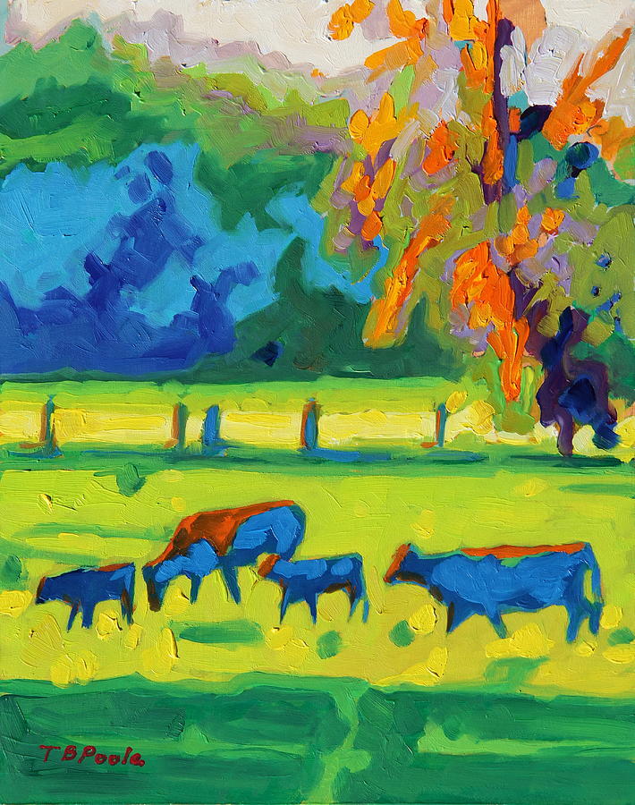 Texas Cows at Sunset oil painting Bertram Poole Apr14 xvii  Painting by Thomas Bertram POOLE