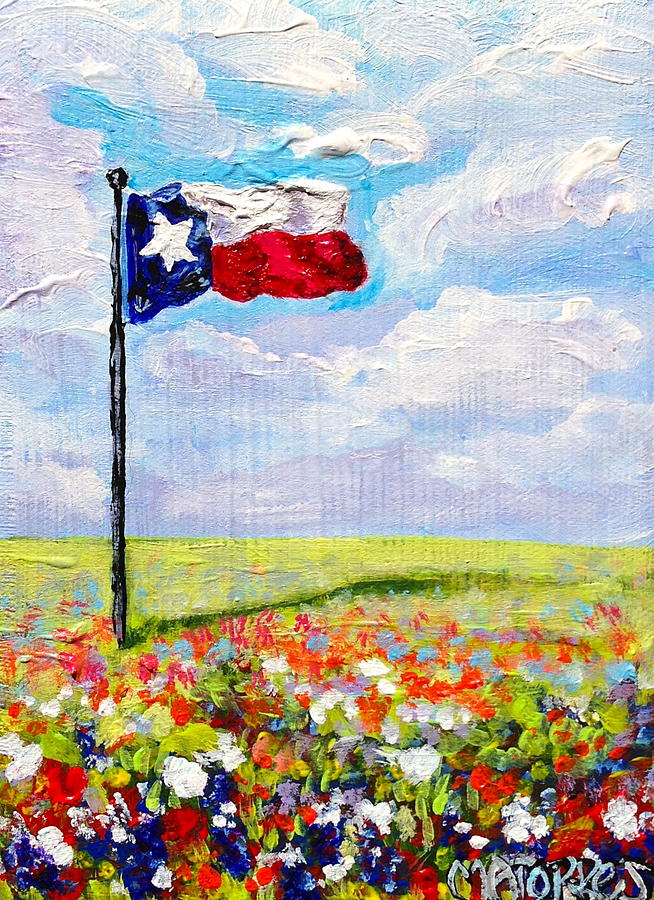 Texas Flag and Wildflowers Painting by Melissa Torres