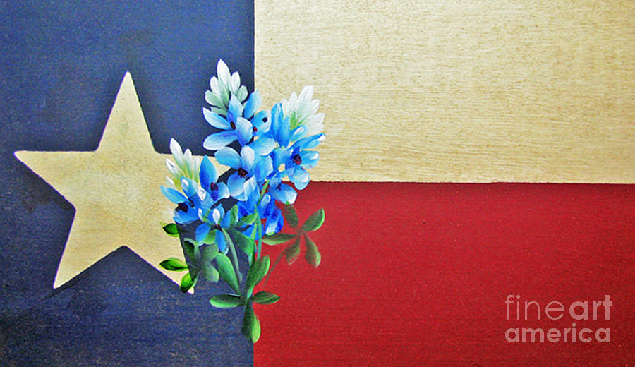 Texas Flag with Bluebonnets Painting by Jimmie Bartlett