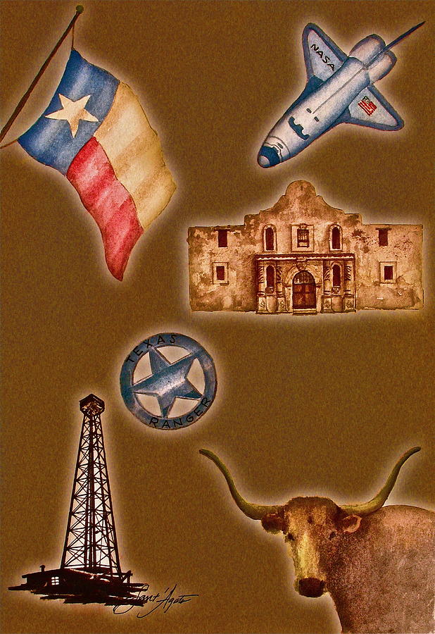 Texas Icons Poster by SantAgata Painting by Frank SantAgata