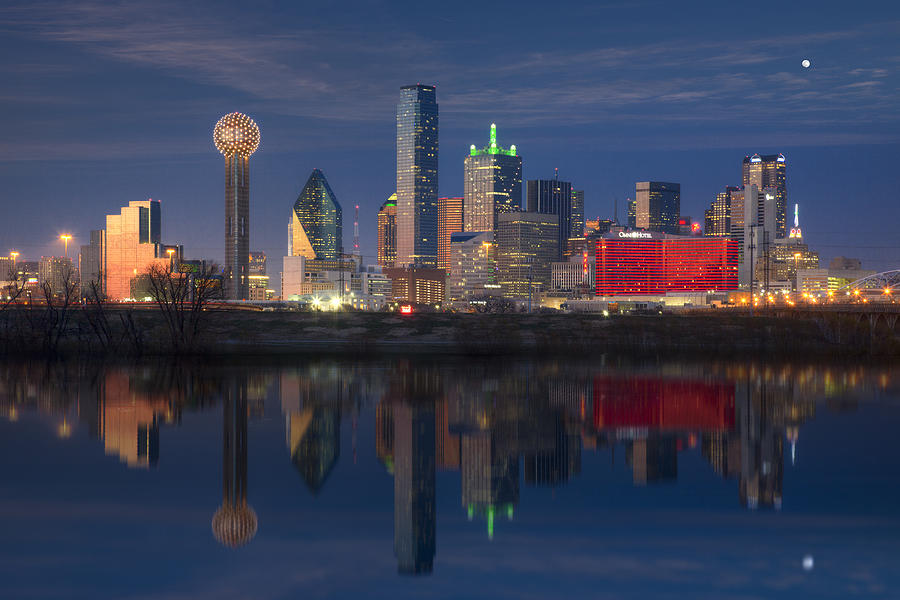 Dallas Skyline Photograph - Texas Images - The Dallas Skyline Reflected in the Trinity River by Rob Greebon