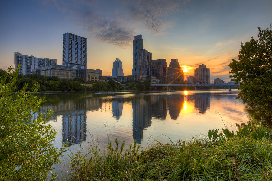 Austin Skyline Photograph - Texas Images - Austin Skyline at Sunrise from Zilker Park by Rob Greebon