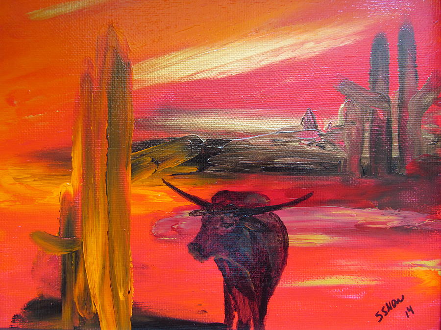 Texas Longhorn Painting by Susan Voidets