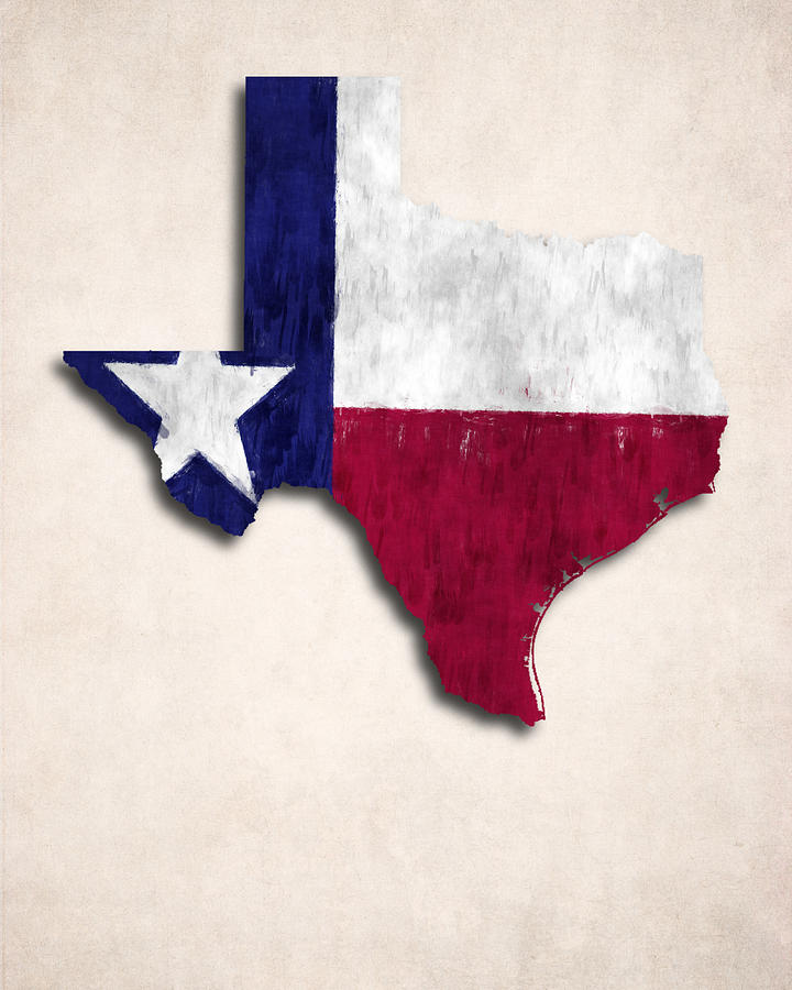 Flag Digital Art - Texas Map Art with Flag Design by World Art Prints And Designs