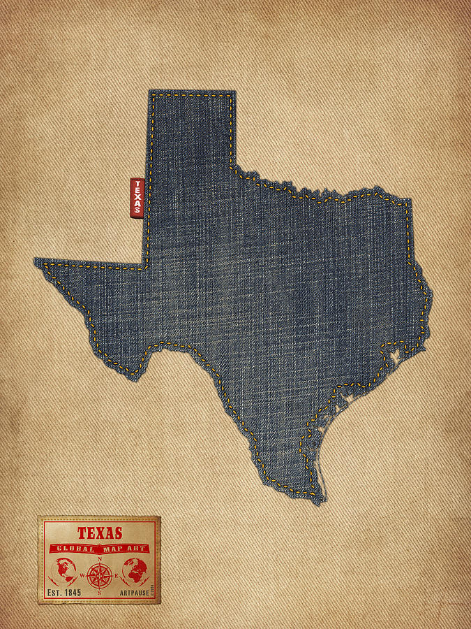 Texas Map Denim Jeans Style Digital Art by Michael Tompsett