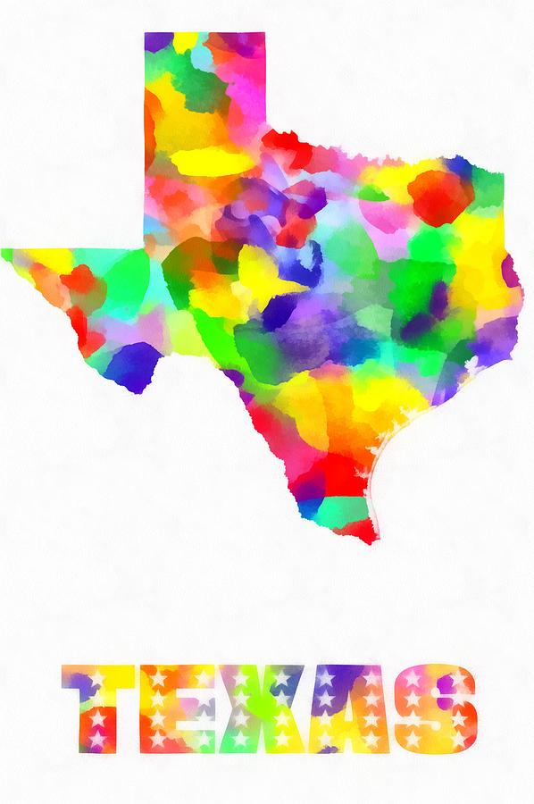 Texas map watercolor on white Painting by Eti Reid