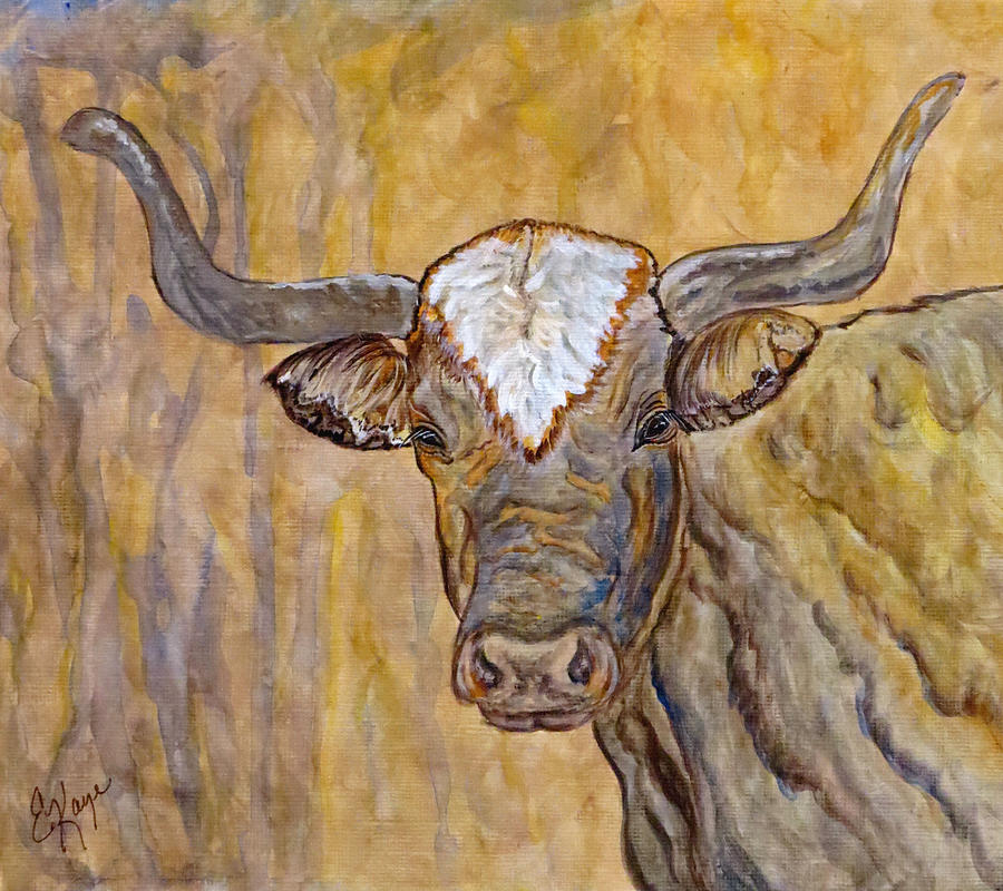 Cow Painting - Texas O Texas Longhorn by Ella Kaye Dickey