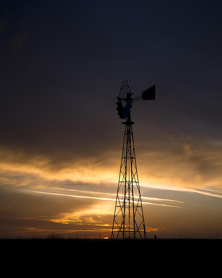 Sunset Photograph - Texas Panhandle Windmill in the Sunset by Gary Langley