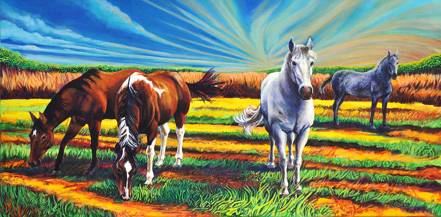 Texas Quarter Horses Painting by Greg Skrtic