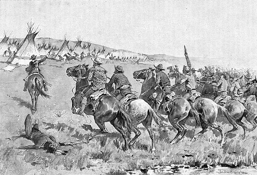 Texas Rangers Attack A Native American Drawing By Mary Evans Picture 