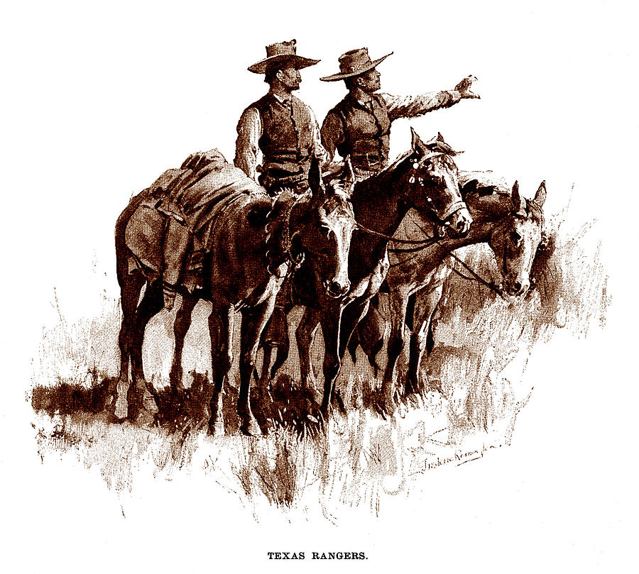 1890s Photograph - Texas Rangers, Lithograph Of A Wash by Everett