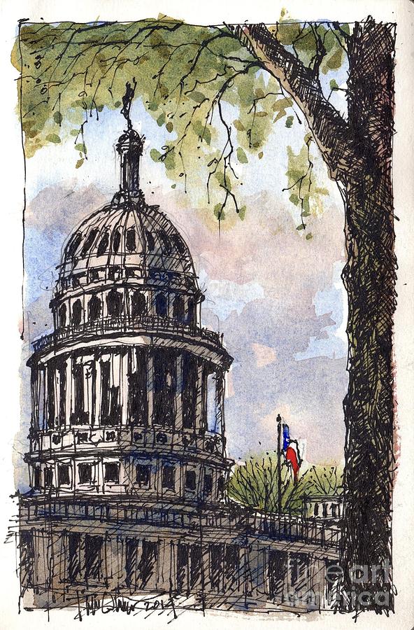 Texas State Capital Building Sketch Painting by Tim Oliver
