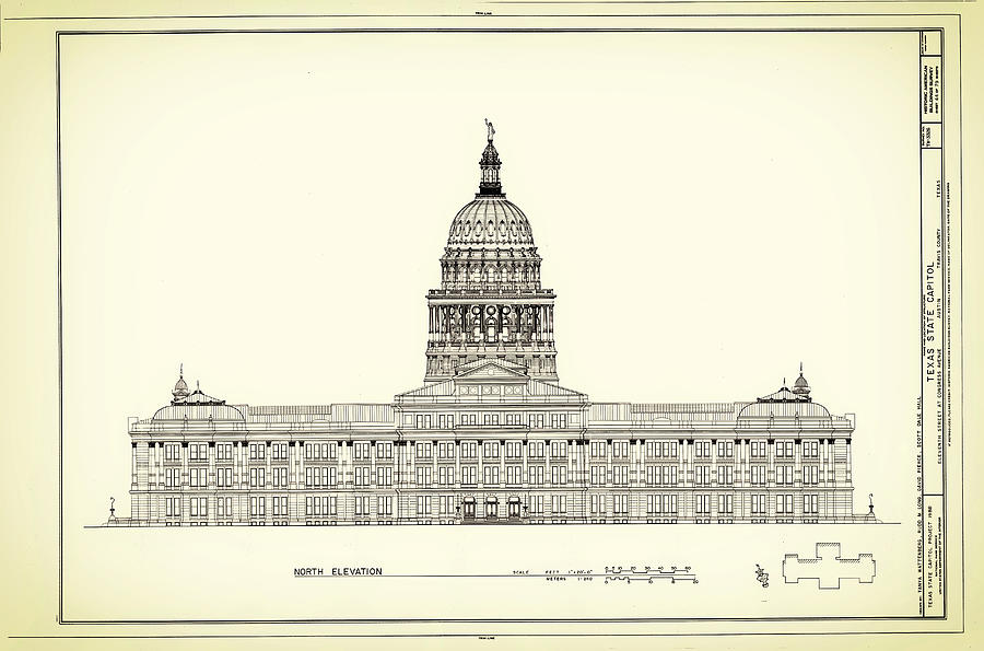 Austin Drawing - Texas State Capitol Architectural Design by Mountain Dreams