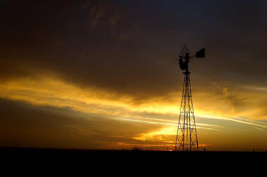 Texas Sunset with Windmill Photograph by Gary Langley