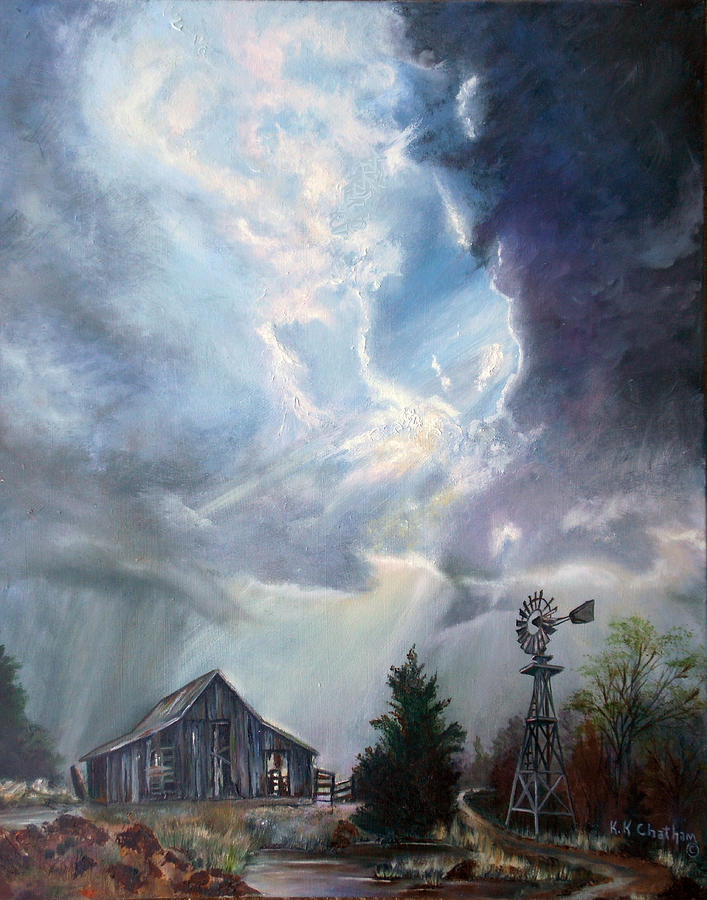 Bath Towels Painting - Texas Thunderstorm by Karen Kennedy Chatham