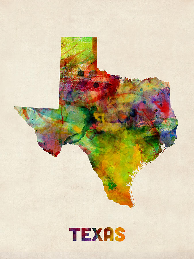 United States Map Digital Art - Texas Watercolor Map by Michael Tompsett