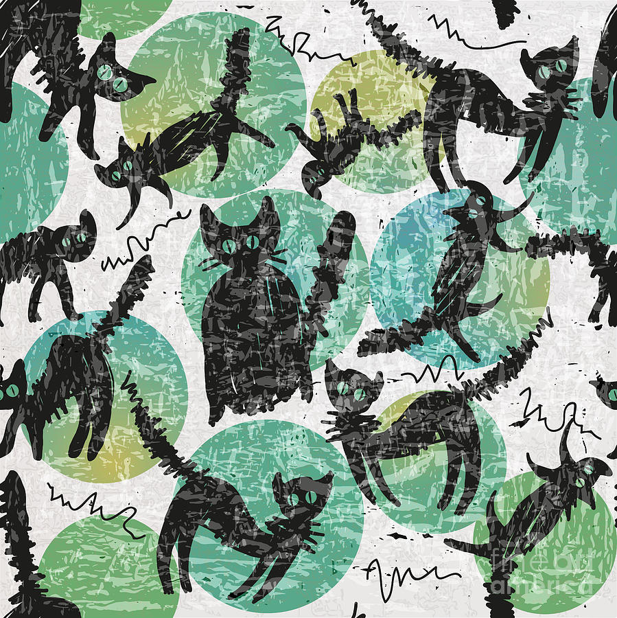 Textured Background With Black Cats Digital Art by Drozdova Olga