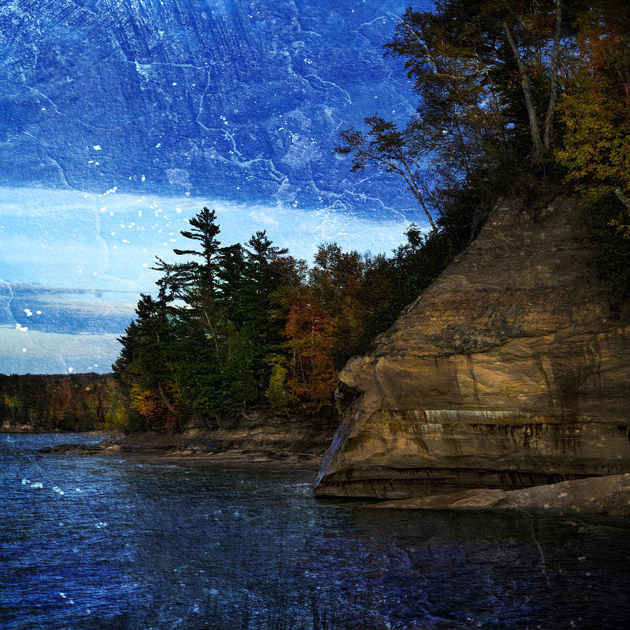 Nature Photograph - Textured Blues of Pictured Rocks by Evie Carrier