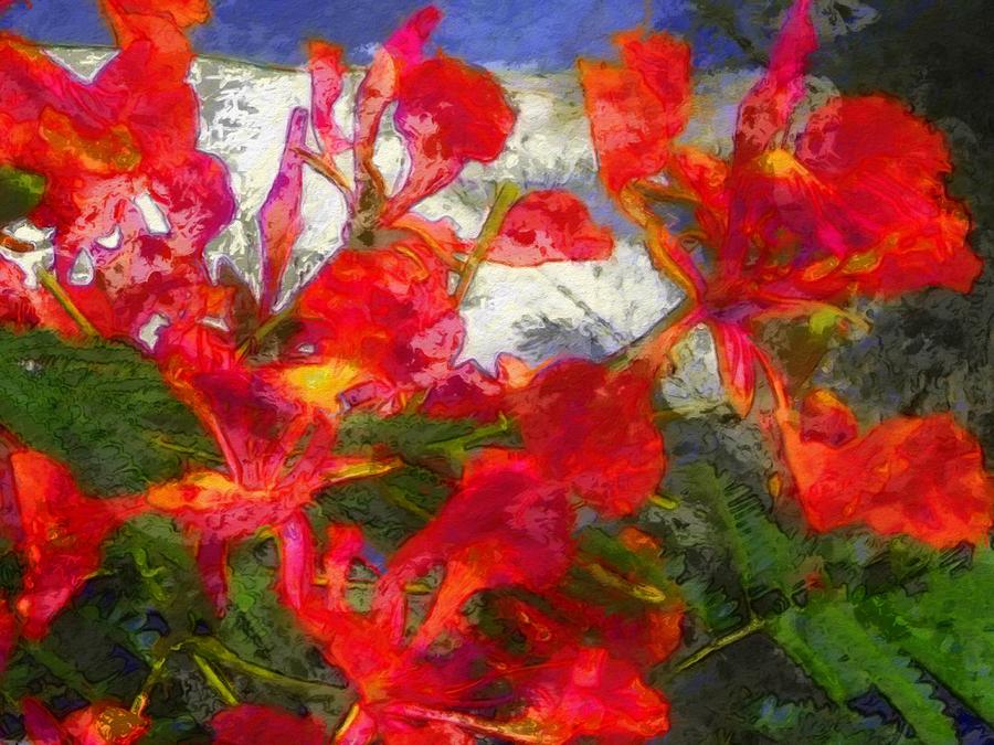 H Textured Flamboyant Flowers - Horizontal Painting by Lyn Voytershark