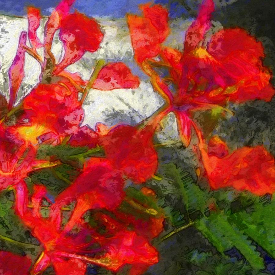 S Textured Flamboyant Flowers - Square Painting by Lyn Voytershark